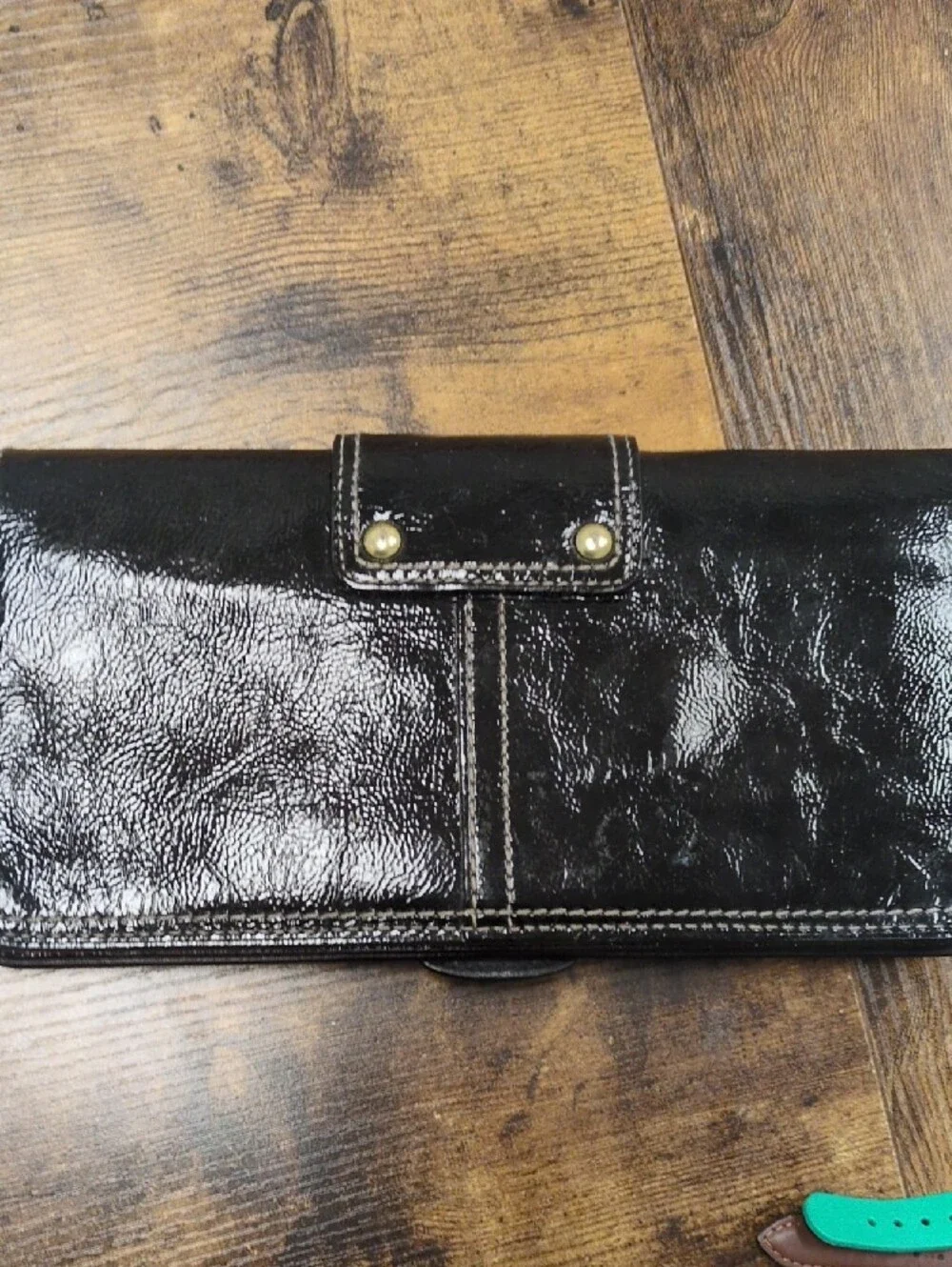 Coach Black Patent Leather Wallet with Gold Buckle Wristlet